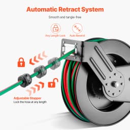 SucceBuy Retractable Welding Hose Reel 1/4Inchx50FT Twin Oxygen Acetylene Rubber Hose Max 300PSI - T Grade for Workshops Garages