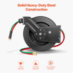 SucceBuy Retractable Welding Hose Reel 1/4Inchx50FT Twin Oxygen Acetylene Rubber Hose Max 300PSI - T Grade for Workshops Garages