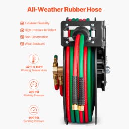 SucceBuy Retractable Welding Hose Reel 1/4Inchx50FT Twin Oxygen Acetylene Rubber Hose Max 300PSI - T Grade for Workshops Garages