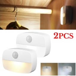2PCS LED Motion Sensor PIR Night Light Cordless Battery Powered Closet Stair Light