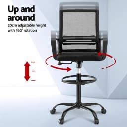 Office Chair Drafting Stool Mesh Back Adjustable Height Ergonomic Swivel Computer Desk Studio Black