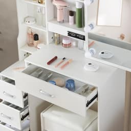 Small Vanity Desk with Mirror and Lights Wooden Makeup Vanity with Storage Drawers Women Bedroom Small Space