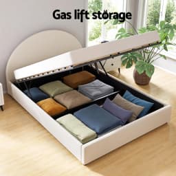 Gas Lift Queen Bed Frame with Matching Bedside Table Set Boucle Upholstered Platform Bed and Nightstand Storage Set
