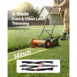 SucceBuy Push Reel Lawn Mower 14 inch 5 Blades Mower No 0.6-1.75 Mowers w/ Grass Catcher Bag to Green Lawns Driveways Courtyard