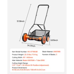 SucceBuy Push Reel Lawn Mower 14 inch 5 Blades Mower No 0.6-1.75 Mowers w/ Grass Catcher Bag to Green Lawns Driveways Courtyard