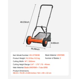 SucceBuy Push Reel Lawn Mower 14 inch 5 Blades Mower No 0.6-1.75 Mowers w/ Grass Catcher Bag to Green Lawns Driveways Courtyard