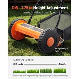 SucceBuy Push Reel Lawn Mower 14 inch 5 Blades Mower No 0.6-1.75 Mowers w/ Grass Catcher Bag to Green Lawns Driveways Courtyard