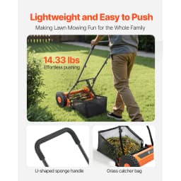 SucceBuy Push Reel Lawn Mower 14 inch 5 Blades Mower No 0.6-1.75 Mowers w/ Grass Catcher Bag to Green Lawns Driveways Courtyard