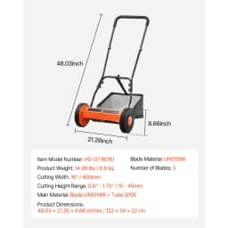 SucceBuy Push Reel Lawn Mower 14 inch 5 Blades Mower No 0.6-1.75 Mowers w/ Grass Catcher Bag to Green Lawns Driveways Courtyard