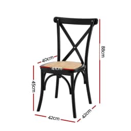 2 Pack Rattan Dining Chairs Wooden Frame Kitchen Accent Chairs Cafe Lounge Rubber Wood