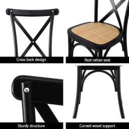2 Pack Rattan Dining Chairs Wooden Frame Kitchen Accent Chairs Cafe Lounge Rubber Wood