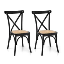 2 Pack Rattan Dining Chairs Wooden Frame Kitchen Accent Chairs Cafe Lounge Rubber Wood