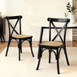 2 Pack Rattan Dining Chairs Wooden Frame Kitchen Accent Chairs Cafe Lounge Rubber Wood