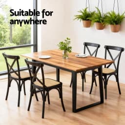 2 Pack Rattan Dining Chairs Wooden Frame Kitchen Accent Chairs Cafe Lounge Rubber Wood