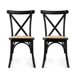 2 Pack Rattan Dining Chairs Wooden Frame Kitchen Accent Chairs Cafe Lounge Rubber Wood