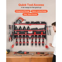 SucceBuy 4-Layer Hand Power Tool Organizer Rack Wall Mounted Pegboards Electric Drill Storage Holder for Garage Workshop