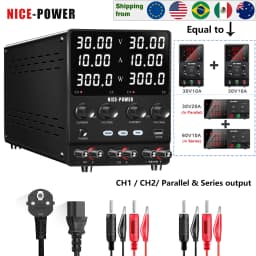 NICE-POWER SPS3010-2KD Lab Power Supply Adjustable 30V 10A Dual Channel Power Source USB, Series, Parallel Output 120V3A 60V5A