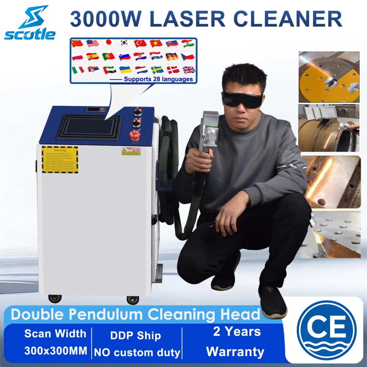 3000W Laser Cleaning Machine 1500W 2000W 3000W Fiber Laser Rust Removal Cleaning Oil Paint for Metal with Double Pendulum