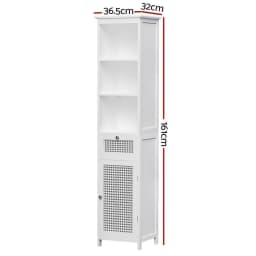 Bathroom Cabinet Storage 161cm White Rattan Tallboy Toilet Cupboard Freestanding Narrow Bathroom Organizer Shelf with Doors and Adjustable Shelves