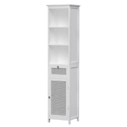 Bathroom Cabinet Storage 161cm White Rattan Tallboy Toilet Cupboard Freestanding Narrow Bathroom Organizer Shelf with Doors and Adjustable Shelves