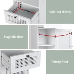 Bathroom Cabinet Storage 161cm White Rattan Tallboy Toilet Cupboard Freestanding Narrow Bathroom Organizer Shelf with Doors and Adjustable Shelves