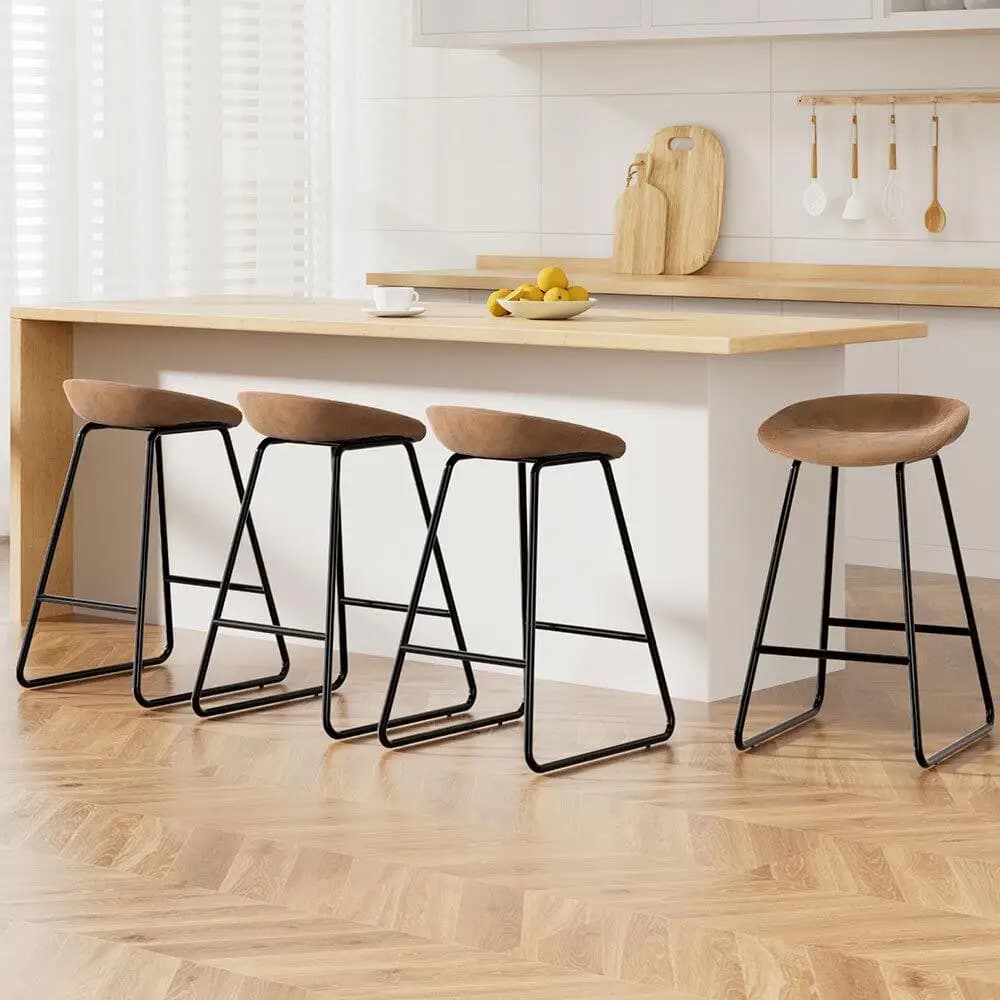 4 Pack PU Leather Bar Stools Metal Frame Kitchen Counter Height Dining Chairs Brown