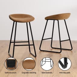 4 Pack PU Leather Bar Stools Metal Frame Kitchen Counter Height Dining Chairs Brown