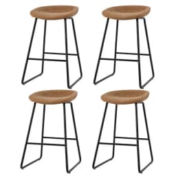 4 Pack PU Leather Bar Stools Metal Frame Kitchen Counter Height Dining Chairs Brown