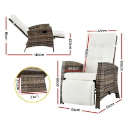 Outdoor Wicker Recliner Chair Adjustable Sun Lounger Patio Furniture Brown Cushionless Leisure Lounge Chair