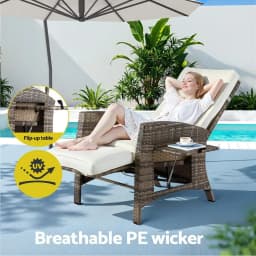 Outdoor Wicker Recliner Chair Adjustable Sun Lounger Patio Furniture Brown Cushionless Leisure Lounge Chair