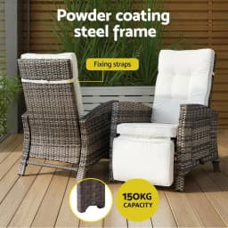 Outdoor Wicker Recliner Chair Adjustable Sun Lounger Patio Furniture Brown Cushionless Leisure Lounge Chair