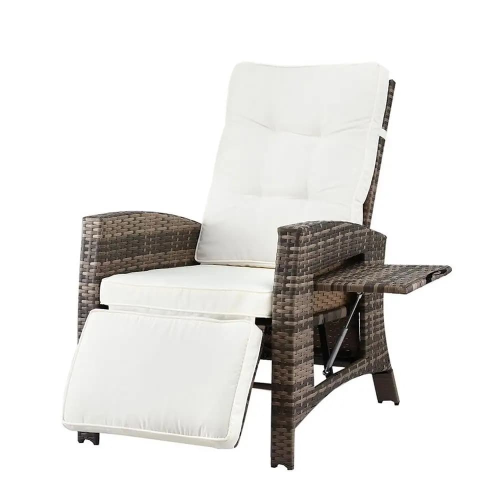 Outdoor Wicker Recliner Chair Adjustable Sun Lounger Patio Furniture Brown Cushionless Leisure Lounge Chair