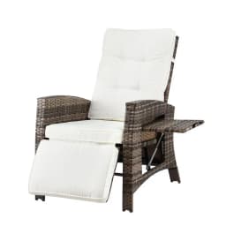 Outdoor Wicker Recliner Chair Adjustable Sun Lounger Patio Furniture Brown Cushionless Leisure Lounge Chair