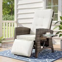 Outdoor Wicker Recliner Chair Adjustable Sun Lounger Patio Furniture Brown Cushionless Leisure Lounge Chair