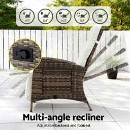 Outdoor Wicker Recliner Chair Adjustable Sun Lounger Patio Furniture Brown Cushionless Leisure Lounge Chair