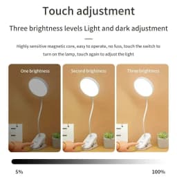 Led Table Lamp USB Rechargeable Night Light with Folding Clamp Study Stand Read Lamp Touch 3 Modes Dimming Eye Protection Light