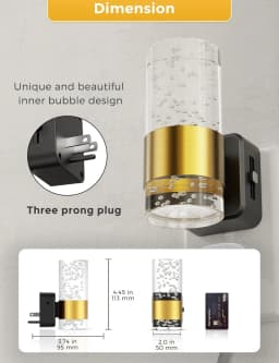 Night Light,Dimmable Night Lights Plug into Wall, 2 Pack Acrylic Nightlight with 0-100 LM Adjustable Brightness, 3000K Plug