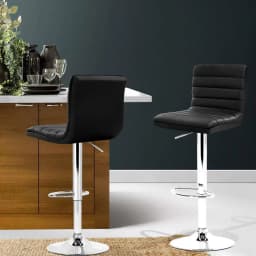 2 Pack Adjustable Black PU Leather Bar Stools with Padded Seat and Gas Lift Swivel Counter Height Chairs