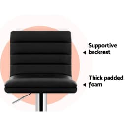 2 Pack Adjustable Black PU Leather Bar Stools with Padded Seat and Gas Lift Swivel Counter Height Chairs