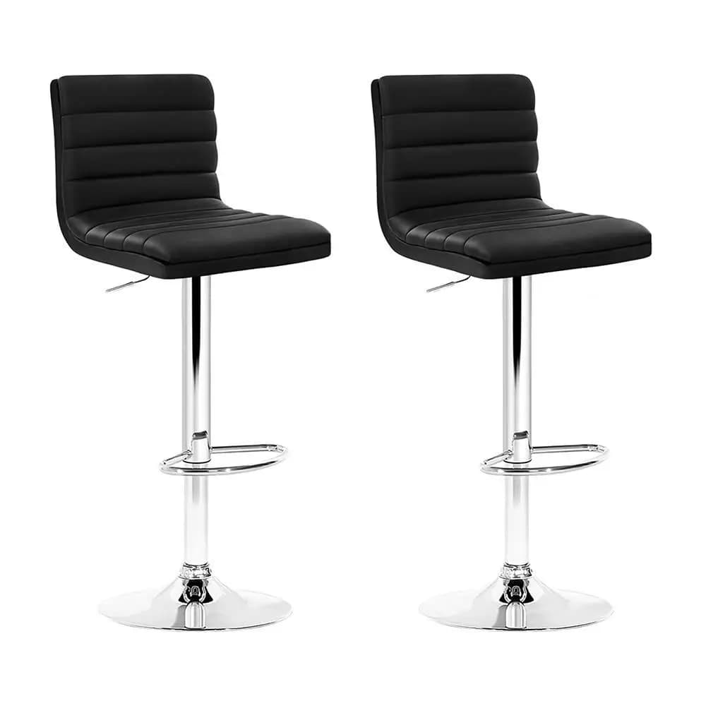 2 Pack Adjustable Black PU Leather Bar Stools with Padded Seat and Gas Lift Swivel Counter Height Chairs