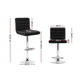 2 Pack Adjustable Black PU Leather Bar Stools with Padded Seat and Gas Lift Swivel Counter Height Chairs