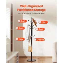 SucceBuy Coat Rack Freestanding Coats Tree Stand with Stable Marble Base&6 Hooks Free Standing Hall Coat Rack for Bedroom Office