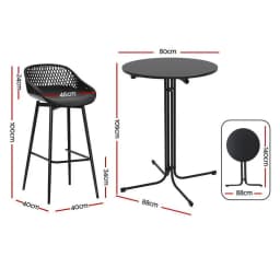 3 Piece Outdoor Bar Set with Stools Dining Chairs and Table Patio Furniture Bistro Set Black