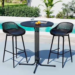 3 Piece Outdoor Bar Set with Stools Dining Chairs and Table Patio Furniture Bistro Set Black