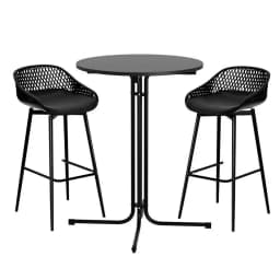 3 Piece Outdoor Bar Set with Stools Dining Chairs and Table Patio Furniture Bistro Set Black