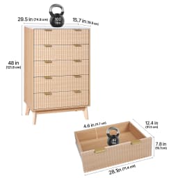 SucceBuy 5/6 Fluted Drawer Dresser Wooden Chest of Drawers with Sliding & Anti-tip Device for Living Room Hallway Light Wood
