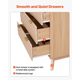 SucceBuy 5/6 Fluted Drawer Dresser Wooden Chest of Drawers with Sliding & Anti-tip Device for Living Room Hallway Light Wood