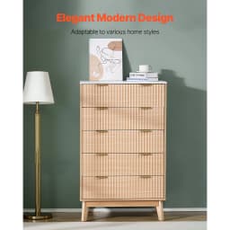 SucceBuy 5/6 Fluted Drawer Dresser Wooden Chest of Drawers with Sliding & Anti-tip Device for Living Room Hallway Light Wood
