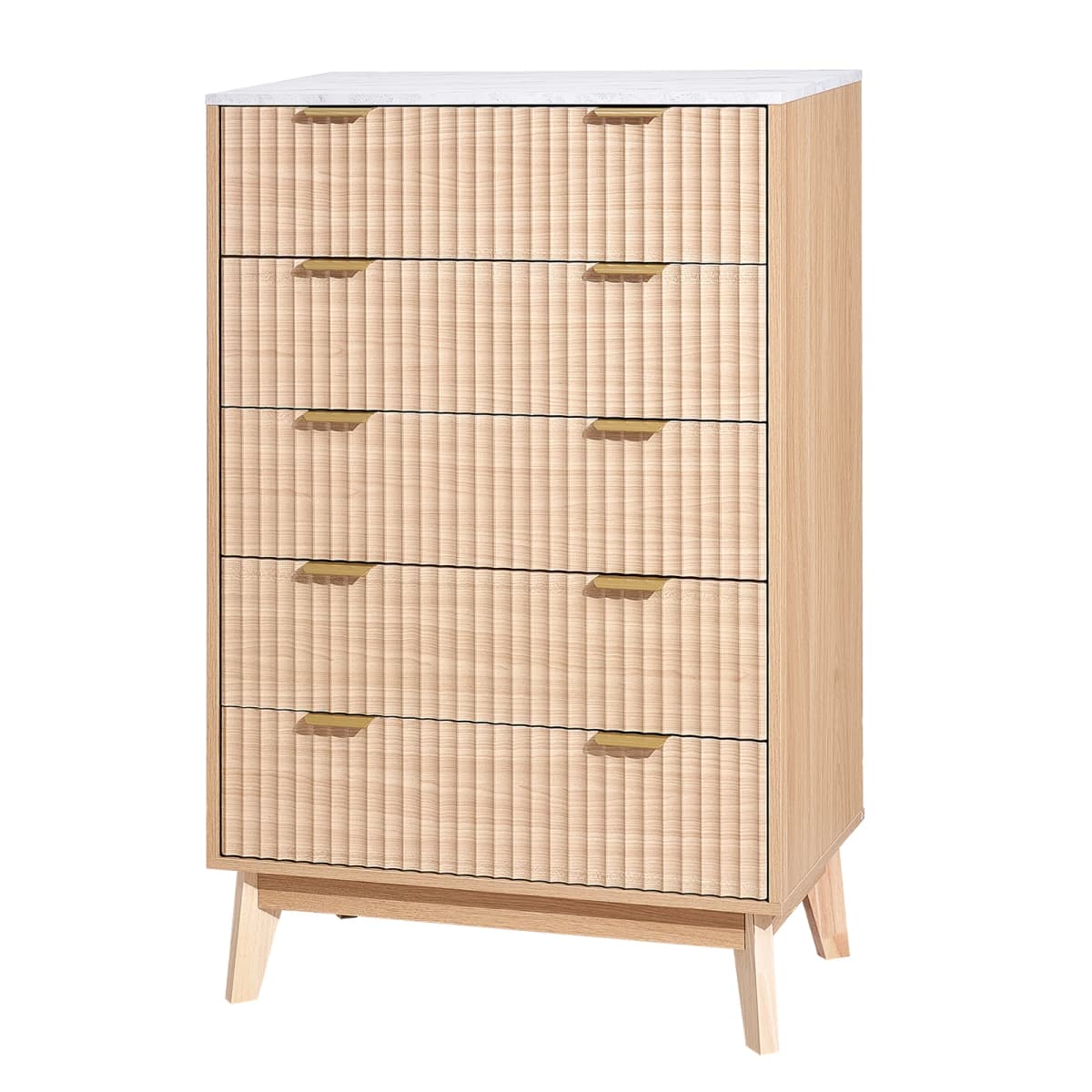 SucceBuy 5/6 Fluted Drawer Dresser Wooden Chest of Drawers with Sliding & Anti-tip Device for Living Room Hallway Light Wood