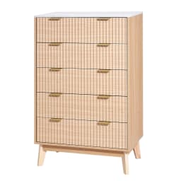 SucceBuy 5/6 Fluted Drawer Dresser Wooden Chest of Drawers with Sliding & Anti-tip Device for Living Room Hallway Light Wood